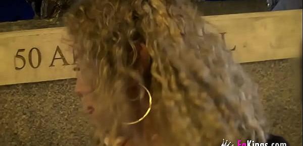  Blonde Vanesa (50) inserts herself a plug in the street and bangs her young black hookup